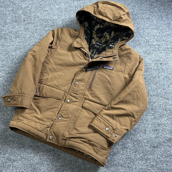 Patagonia Other - Patagonia Jacket Kids XS 5-6 Brown Hooded Sherpa Lined Parka Winter Warm Outdoor